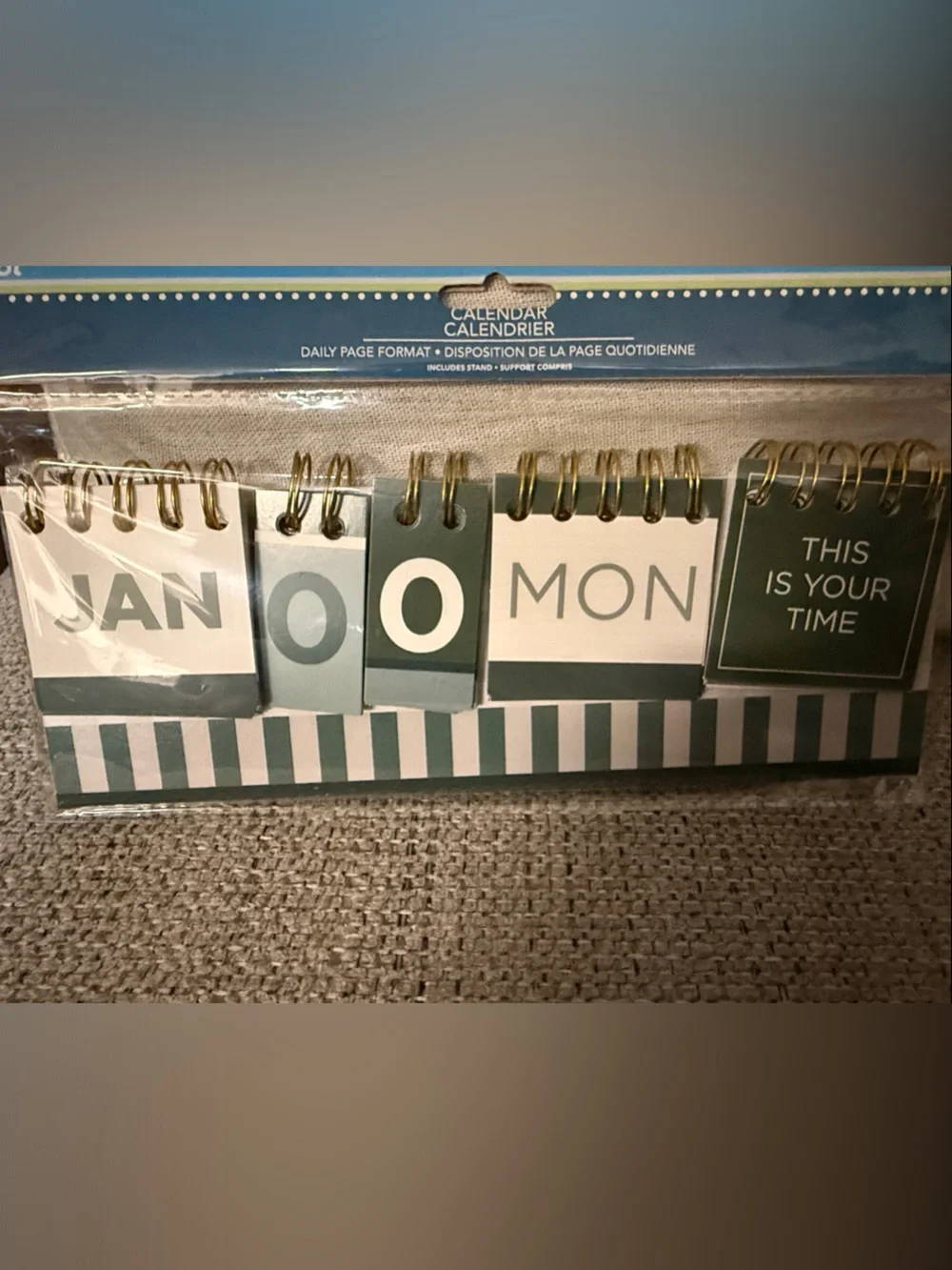 Daily Desk Flip Calendar - Green Striped. DORM ESSENTIAL